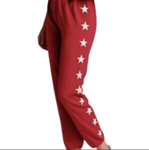 MONROW Women's High Waisted Vintage Star Jogger Sweatpants in Rose size MED